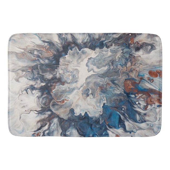 Contemporary Abstract Blue Bronze Gray Cream Bath Mat (Front)