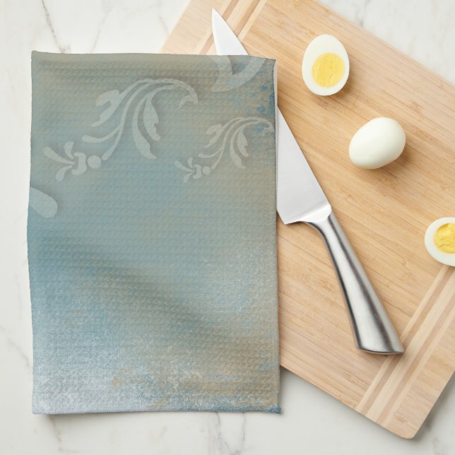 Contemporary Abstract Blue Gold Swirl Kitchen Towel (Quarter Fold)