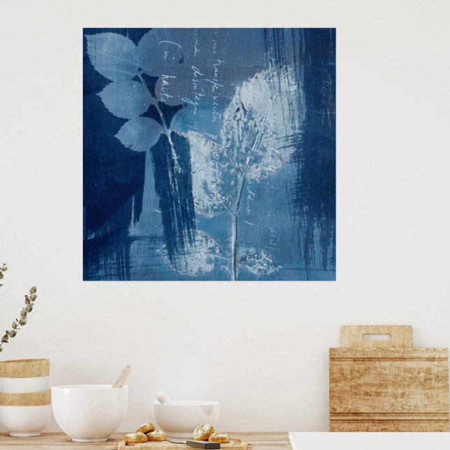 Contemporary abstract blue grunge cyanotype  poster (Creator Uploaded)