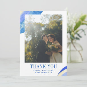 Contemporary Abstract Blue Paint Swirl Photo Thank You Card