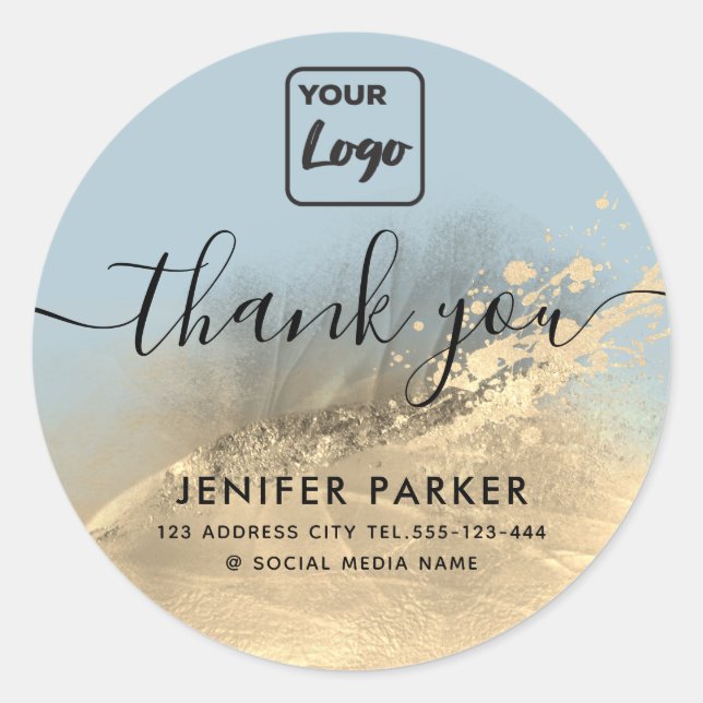 Contemporary abstract custom logo thank you classi classic round sticker (Front)