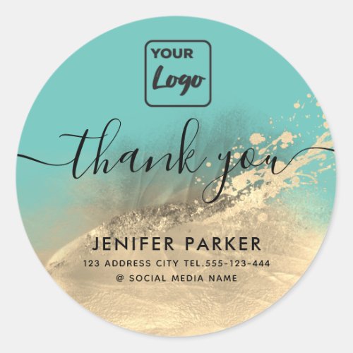 Contemporary abstract custom logo thank you classi classic round sticker
