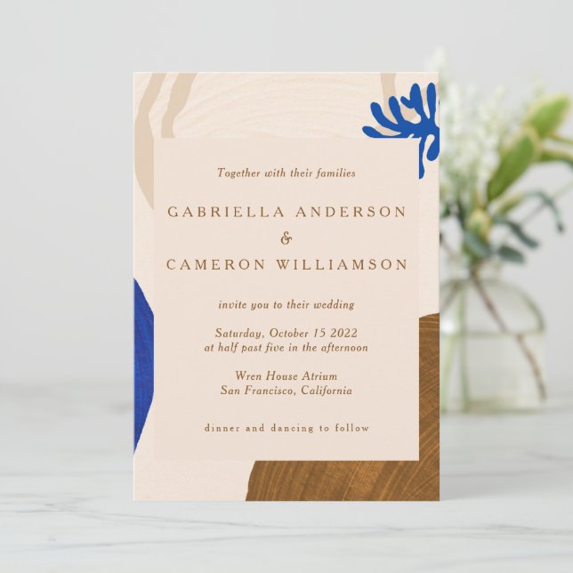 Contemporary Abstract Earth Tones Matisse Wedding Invitation (Standing Front)