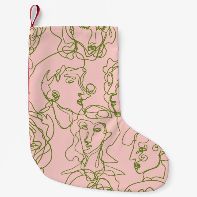 Contemporary abstract female faces. Minimalistic e Small Christmas Stocking (Front)