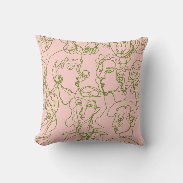 Contemporary abstract female faces. Minimalistic e Throw Pillow (Front)