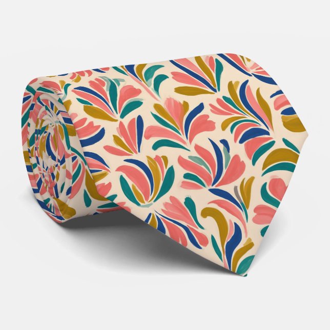 Contemporary Abstract Floral Pattern Neck Tie (Rolled)