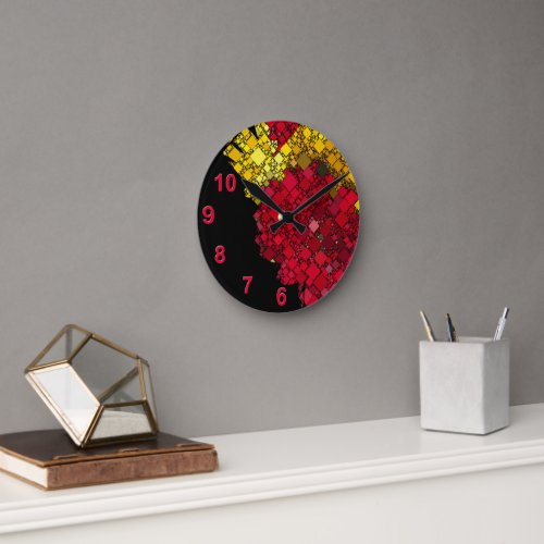 Contemporary Abstract Geometric Bold Red Numbers Round Clock