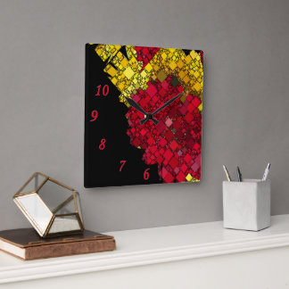 Contemporary Abstract Geometric Five Red Numbers Square Wall Clock