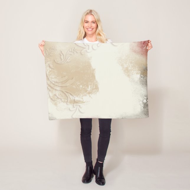 Contemporary Abstract Gold Red Gray Art Fleece Blanket (In Situ)