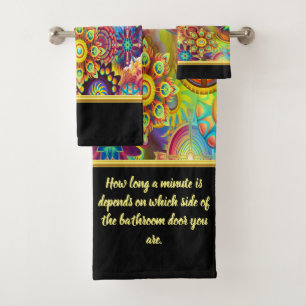 Contemporary abstract in multi color gold foil bat bath towel set