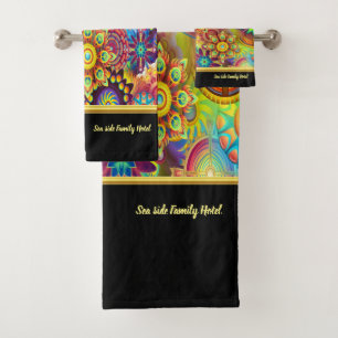Contemporary abstract in multi color gold foil bath towel set