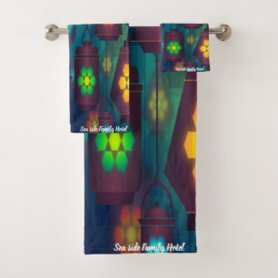 Contemporary abstract in multi color lantern 2 bath towel set