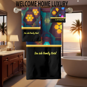 Contemporary abstract in multi color lantern bath towel set