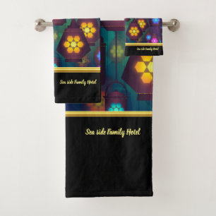 Contemporary abstract in multi color lantern bath towel set