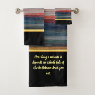 Contemporary abstract in red blue and brown silver bath towel set