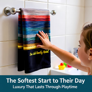 Contemporary abstract in red blue and brown silver bath towel set