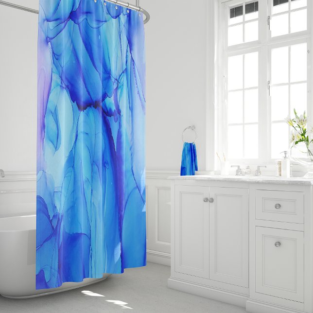 Contemporary Abstract Indigo Blue Purple Swirls Shower Curtain (Creator Uploaded)