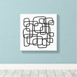 Contemporary Abstract Line Art Black And White Canvas Print