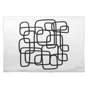 Contemporary Abstract Line Art Black And White  Cloth Placemat