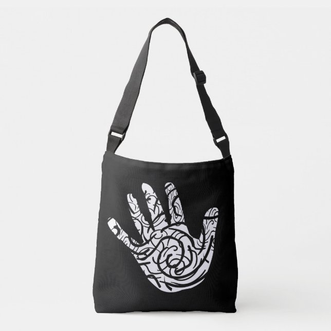 Contemporary Abstract Line Art Black And White Crossbody Bag (Front)
