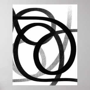 Contemporary Abstract Line Art Black And White  Poster