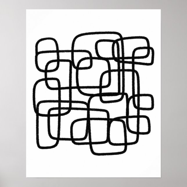 Contemporary Abstract Line Art Black And White  Poster (Front)
