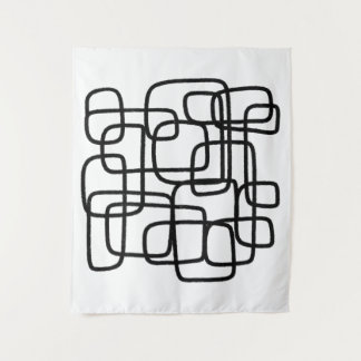 Contemporary Abstract Line Art Black And White Tapestry