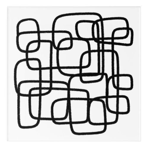 Contemporary Abstract Line Art Black White Acrylic