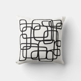 Contemporary Abstract Line Art Black White Cushion