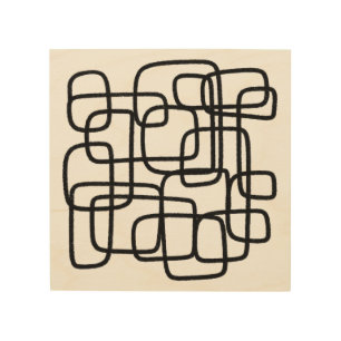 Contemporary Abstract Line Art Black White  Wood