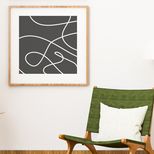 Contemporary Abstract Line Art Chic Black White Poster