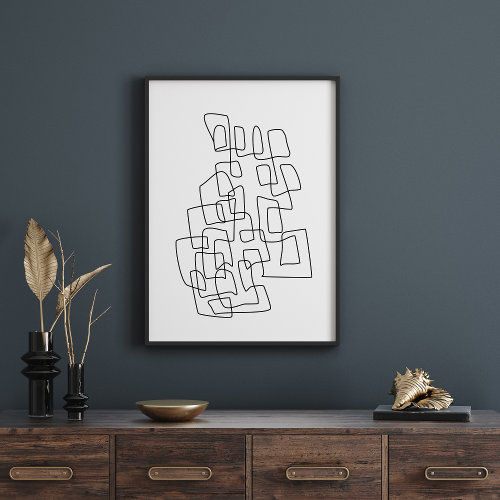 Contemporary Abstract Line Art in Black and White Poster