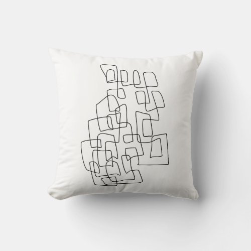Contemporary Abstract Line Art in Black and White Throw Pillow