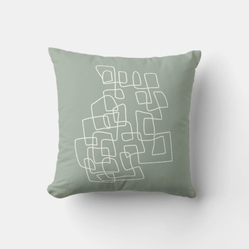 Contemporary Abstract Line Art in Sage Green Throw Pillow