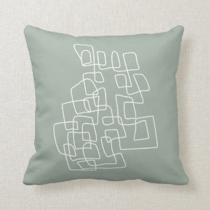 Contemporary Abstract Line Art in Sage Green Throw Pillow
