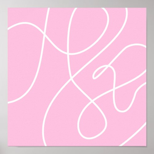 Contemporary Abstract Line Art Pink and White Poster