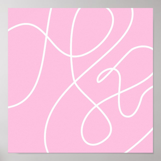 Contemporary Abstract Line Art Pink and White Poster (Front)