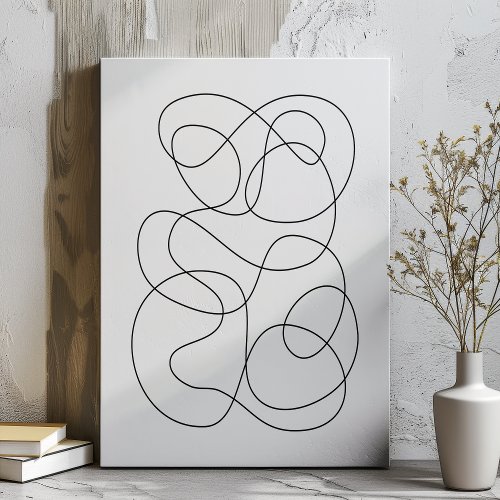 Contemporary Abstract Line Drawing Black and White Faux Canvas Print