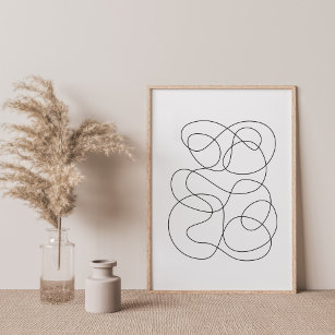 Contemporary Abstract Line Drawing Black and White Poster