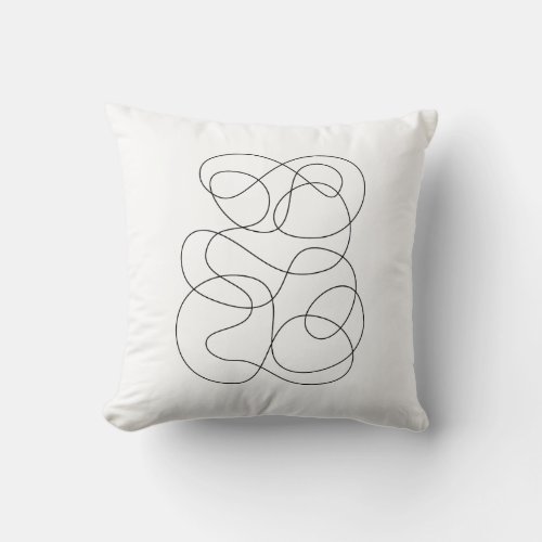 Contemporary Abstract Line Drawing Black and White Throw Pillow