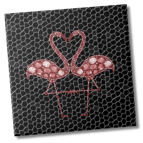 Contemporary Abstract Modern Black Pink Flamingo Ceramic Tile