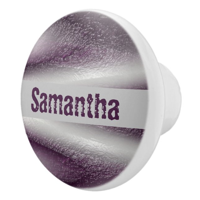 Contemporary Abstract Purple White Bold Modern Ceramic Knob (Right)