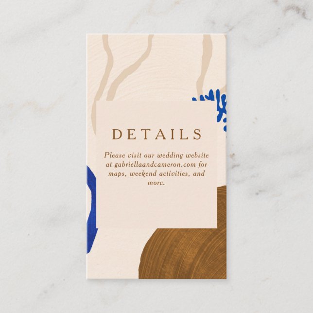Contemporary Abstract Shapes Art Blue Tan Wedding  Enclosure Card (Front)