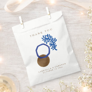 Contemporary Abstract Shapes Art Blue Tan Wedding  Favor Bag