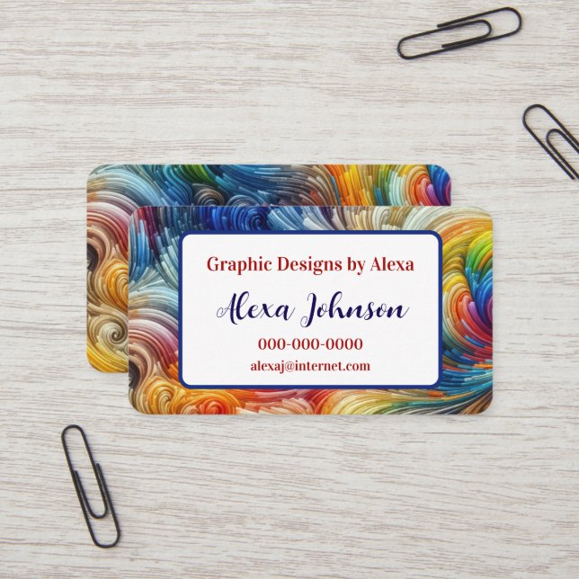 Contemporary Abstract Swirl Spectrum Business Card (Front/Back In Situ)