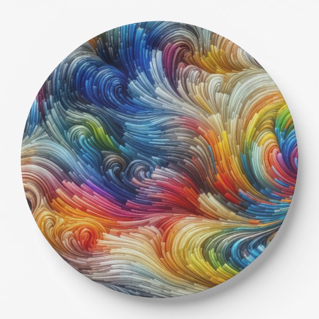 Contemporary Abstract Swirl Spectrum Paper Plates (Front)