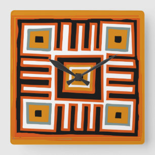 Contemporary African Modern Abstract in orange Square Wall Clock