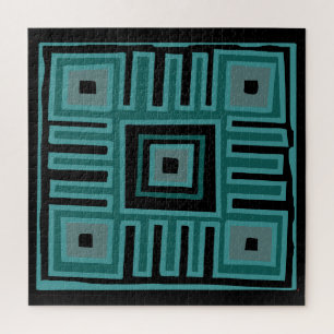 Contemporary African Modern Abstract in turquoise Jigsaw Puzzle