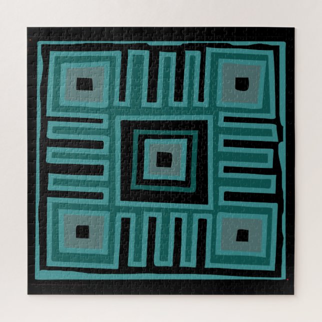 Contemporary African Modern Abstract in turquoise Jigsaw Puzzle (Vertical)