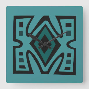 Contemporary African Modern Abstract in turquoise Square Wall Clock